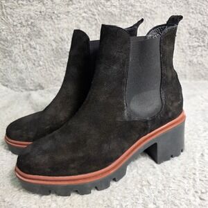 Antonio de Faria‎ Chelsea Boots Black Suede Lug Sole Womens 8 EXCELLENt